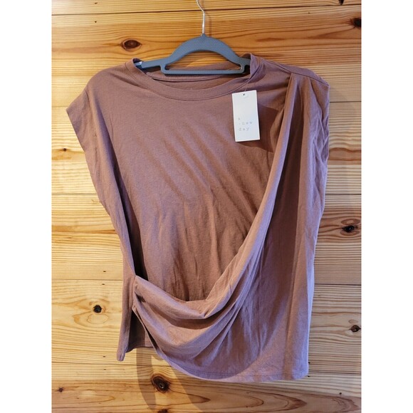 A New Day Women's Medium T-Shirt Brown Slim Fit Drape Wrap Top Short Sleeve, New - Picture 4 of 6